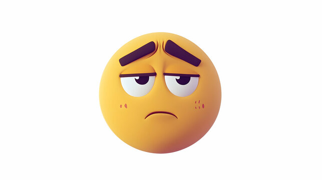 Yellow emoji with a furrowed brow and a sad expression, cartoon design