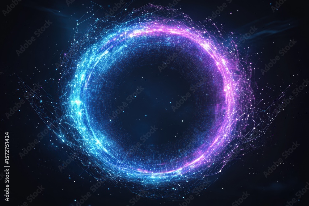 Poster digital blue and purple tech circle on a dark background for modern design concepts