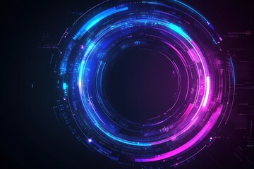Digital blue and purple tech circle design on dark background