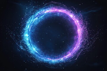 Digital blue and purple tech circle on a dark background for modern design concepts