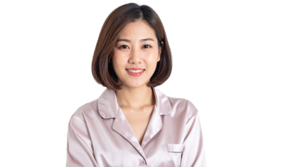 Casual portrait of smiling young woman in pajamas home setting professional photography indoor close-up lifestyle concept