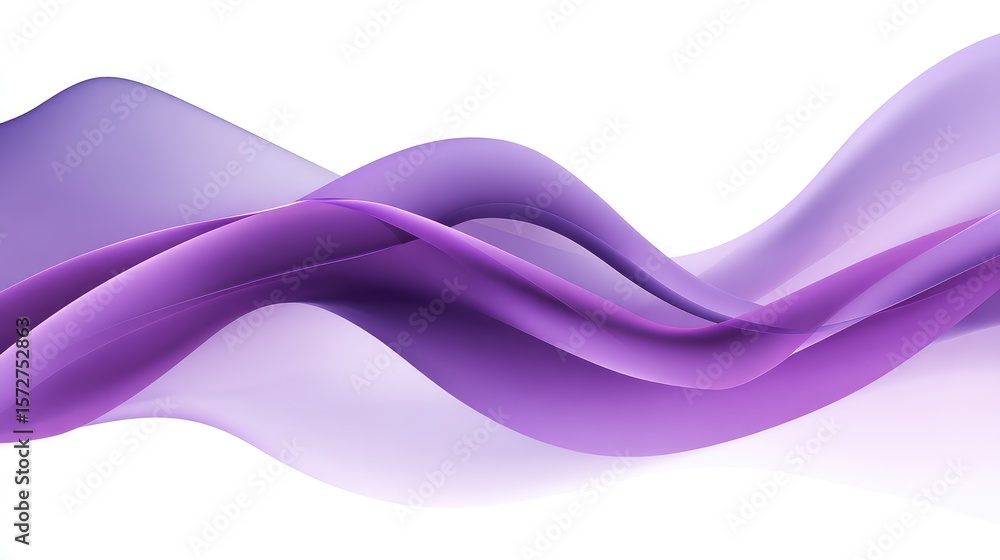 Poster overlapping transparent purple waves layered on a white background, clean and elegant design with em