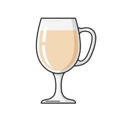 A clear glass filled with a creamy beverage, set against a minimalistic background