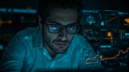 IT Specialist Analyzing Threats on Touchscreen Dashboard