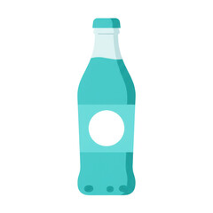 A vibrant, teal soda bottle with a blank label, isolated on a clean white background