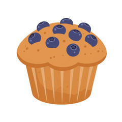 A delicious blueberry muffin with plump berries on top, set against a plain background