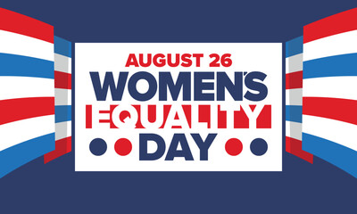 Women's Equality Day in United States. Female holiday, celebrated annually in August 26. Women right history month. Feminism concept. Poster, greeting card, banner and background. Vector illustration