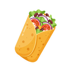 Colorful taco filled with fresh vegetables and cheese, set against a simple background