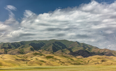 mountain landscape with blue sky and clouds