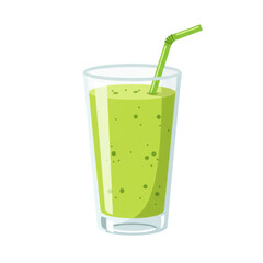 Refreshing green smoothie in a clear glass with a straw, set against a bright background