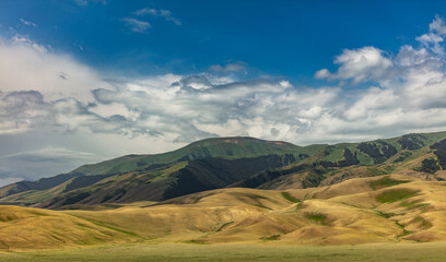 mountain landscape with blue sky and clouds