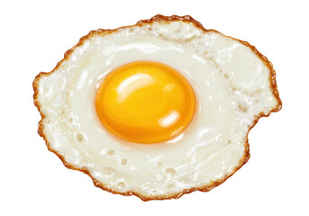 A perfectly fried egg with a bright yellow yolk sits isolated against a transparent background