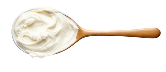 Sour Cream in Spoon Top View on Transparent Background


