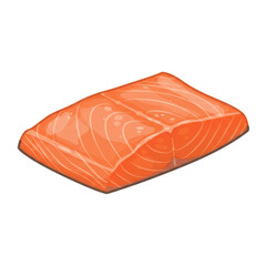 Fresh salmon fillet displayed on a wooden cutting board with herbs and lemon slices