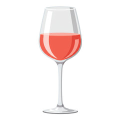 Elegant wine glass filled with rosé wine, set against a simple white background
