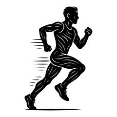 Anatomical Male Runner Silhouette with Defined Musculature and Speed Trails - Athletic Body in Motion