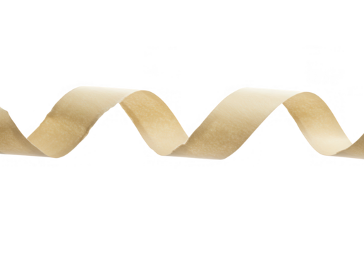 A curled strip of brown paper creates a spiral shape against a transparent background