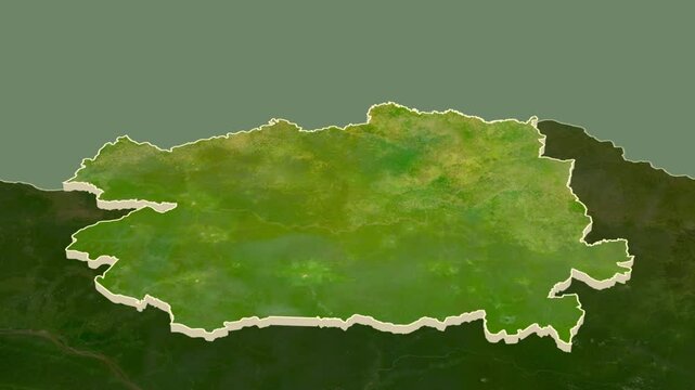 Bas-Uele - province of Democratic Republic of the Congo, extruded. Map animation