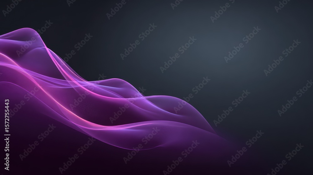 Poster smooth elegant purple waves blending seamlessly with a dark gradient background and copy space