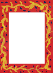 Hand drawn gouache painted decorative frame isolated on a white background 