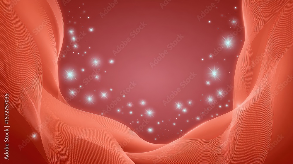 Poster soft red background with scattered stars and ribbon accents forming a loose frame around open middle