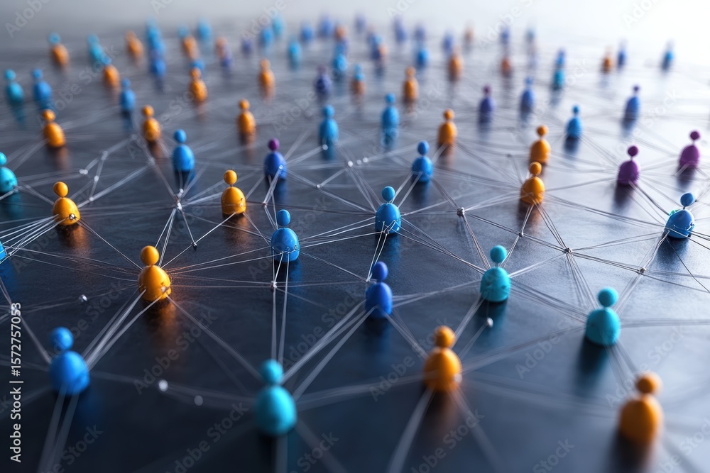 Poster dynamic network of student connections represented through colorful figures and links