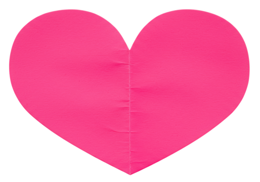 A pink paper heart shape, folded and creased, isolated on white isolated on transparent background