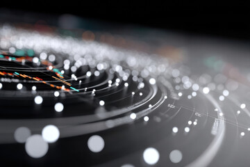 Futuristic circular interface showing data analysis and processing