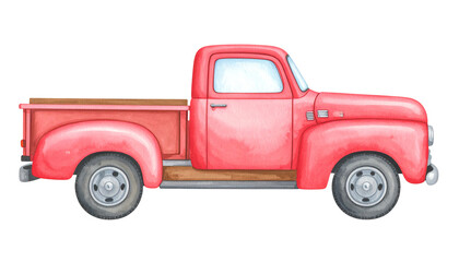 Vintage red pickup truck illustration.