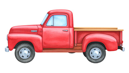 Vintage red pickup truck illustration.