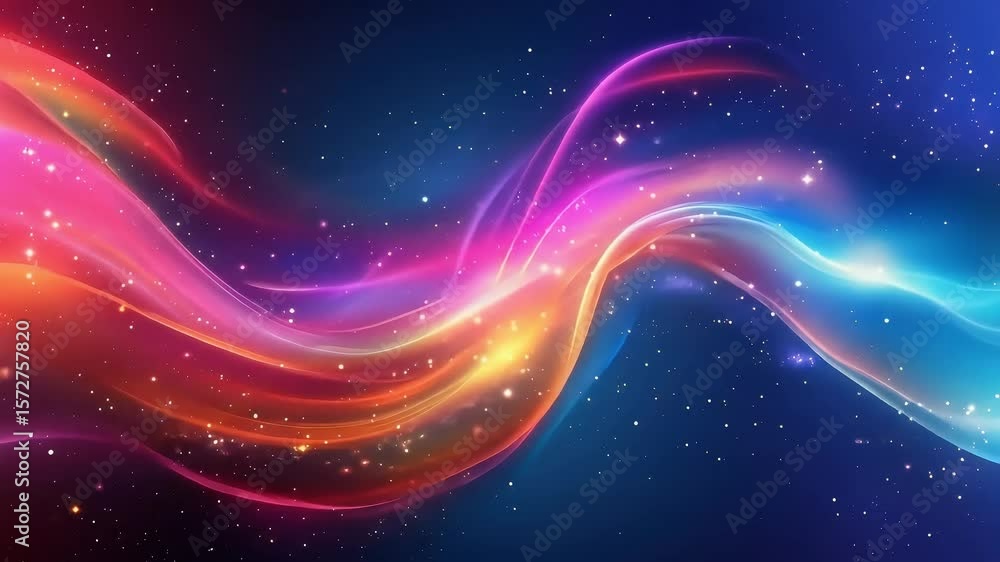 Poster abstract light waves flowing with sparkling particles motion