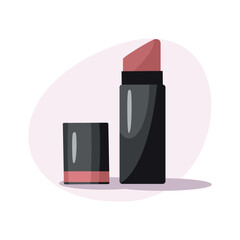 Pink lipstick in a black tube isolated on white background. Makeup product.