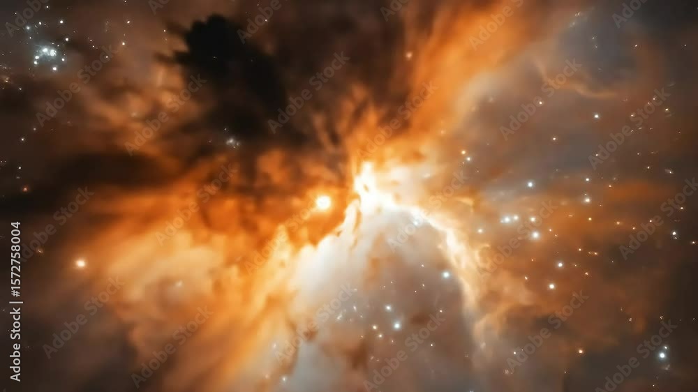 Poster exploring outer space with distant stars and celestial nebula