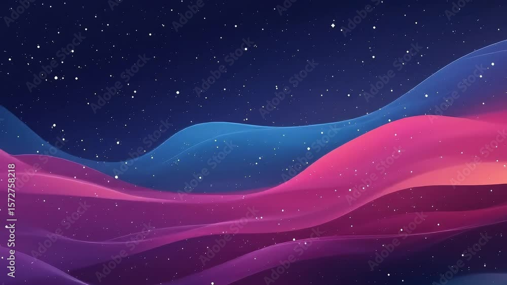 Poster abstract space background with flowing colorful waves and twinkling stars