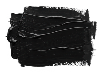 A thick black paint stroke creates a textured background with visible brush marks and gloss isolated on transparent background