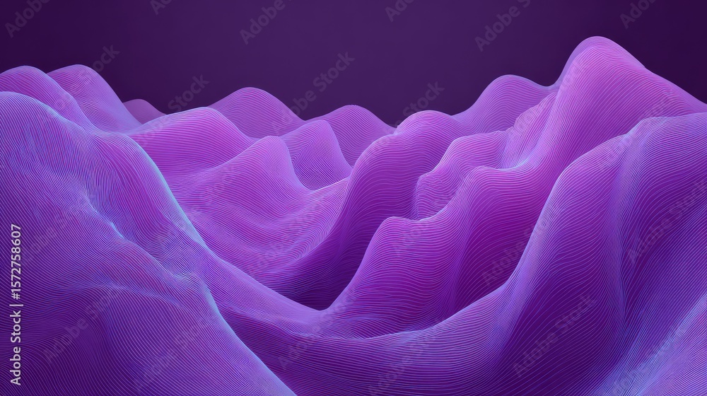 Poster subtle wave mesh in purple tones creating futuristic pattern over soft backdrop, space in middle