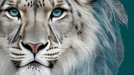  Majestic Snow Leopard With Striking Blue Eyes And A Distorted Rhythmic Pattern