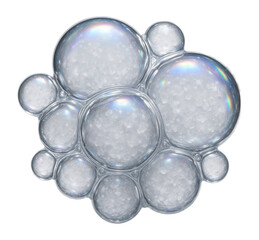 Cluster of translucent salt bubbles with iridescent sheen