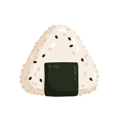 A beautifully illustrated onigiri rice ball with black seaweed, showcasing Japanese cuisine