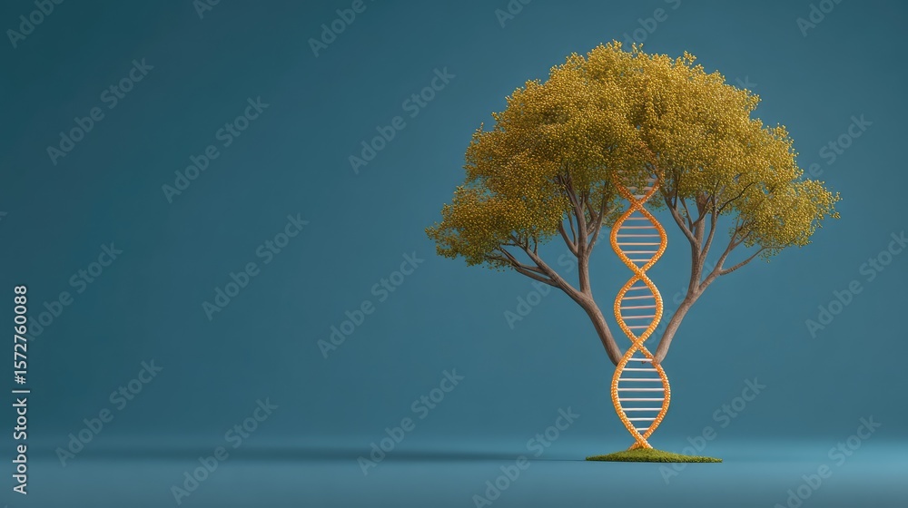 Poster tree of life design with dna strands forming the trunk, symbolic background for science and nature