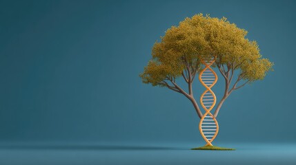 Tree of life design with DNA strands forming the trunk, symbolic background for science and nature
