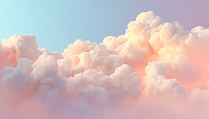 A dreamy pastel sky filled with fluffy clouds in shades of pink peach and light blue creating a soft aesthetic