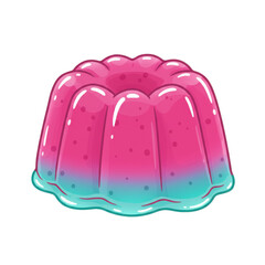 Colorful gelatin dessert in a vibrant pink and blue gradient, isolated on white background