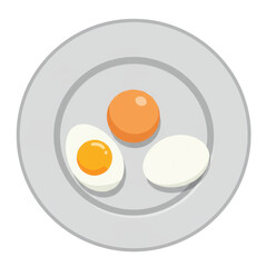 A close-up view of a plate with three eggs, showcasing their textures and colors