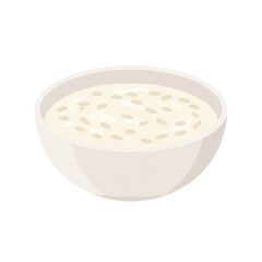 A bowl of creamy rice porridge with a smooth texture, set against a minimalist background