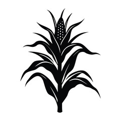 Tall corn stalk with full ears of corn in a distinctive black silhouette style