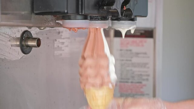 Delicious Sweet Soft Serve Swirl Ice Cream Mixed Chocolate Vanilla Cream Flavour Prepared using Specialized Cooling Machine