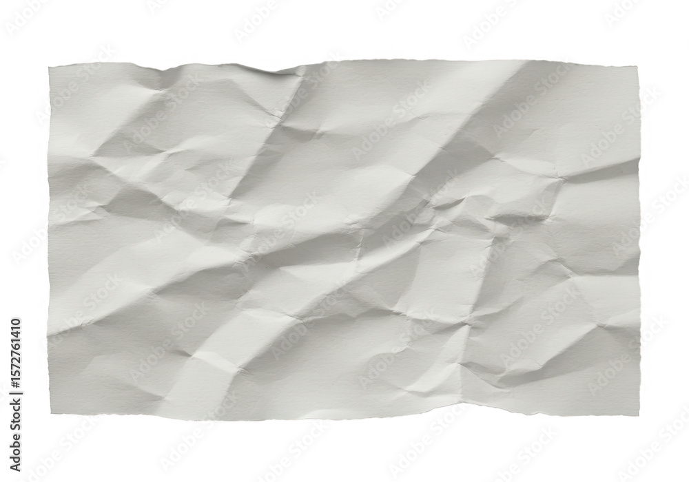 Poster a crumpled piece of white paper with a rough texture is isolated on a transparent background