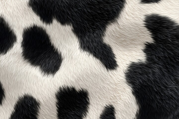Realistic Cowhide Pattern with Black and White Holstein Spots and Glossy Short Hair Texture