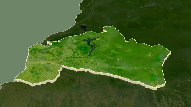 Mai-Ndombe - province of Democratic Republic of the Congo, extruded. Map animation
